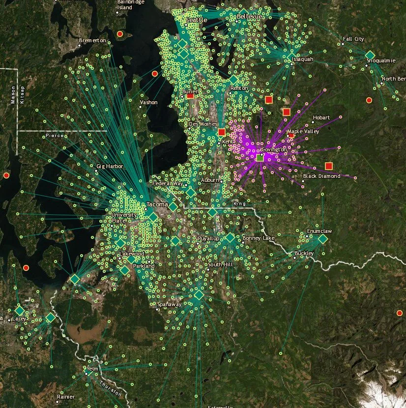 Aggregate market demand map for Pacific Northwest material supply analysis